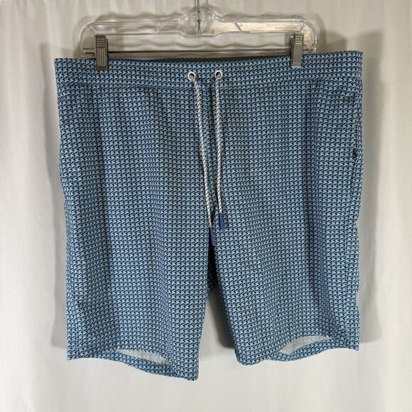 Bonobos Swim Trunks Men's Medium Blue Print Drawstring Pockets Lined Ocean - Picture 1 of 8